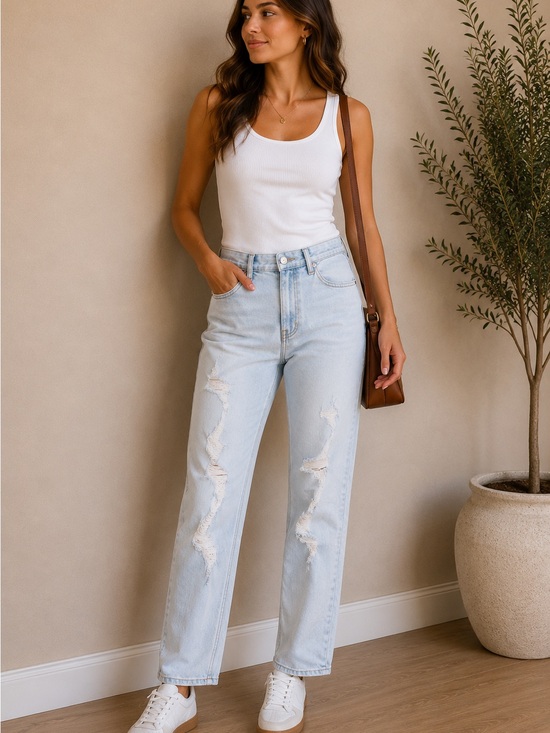 Wild Fable Denim - wild fable Light Blue Straight Leg Distressed Jeans